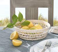 Panier à fruits et légumes élégant, écologique, moderne, simple, en rotin blanchi, de forme ronde/ovale, design flexible, esthétique, avec dentelle