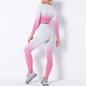 Combinaison de fitness antibactérienne à séchage rapide pour femmes à manches longues, deux pièces, vêtements de yoga dégradés pour la salle de sport avec service OEM - Product Image 2