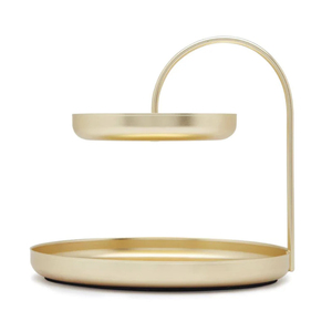 Support de plateau organisateur en métal doré rond à deux niveaux pour bijoux boucle d'oreille bague Bracelet stockage vanité affichage décor de bureau à domicile - Product Image 2