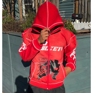 Sun Faded Acid Wash Zip Up Hoodie Mens 500GSM Heavyweight Streetwear avec sérigraphie et couture à l'aiguille - Product Image 2