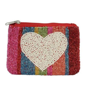 Porte-monnaie en tissu brodé à la main, design cœur multicolore avec perles, mini sac à fermeture éclair, design élégant et tendance, design luxueux - Product Image 1