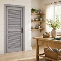 Porte intérieure en bois à persiennes gris moyen, style ferme, pour chambre et salle de bain