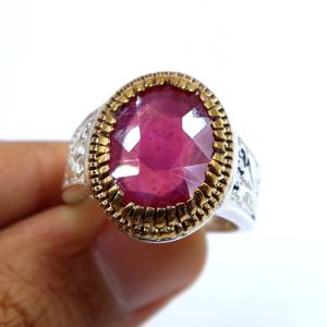แหวนรูปไข่เจียระไนเป็นสีเงิน925พร้อมด้วยพลอยทับทิมที่ตั้งไว้สำหรับงานแต่งงานหรืองานปาร์ตี้ - Product Image 2