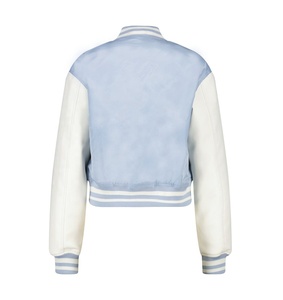 OEM Custom Women's Cropped Satin Baseball Varsity Jacket Quilted Chenille Embroidery with Breathable <b>Quilt</b> Printed Logo - Product Image 6