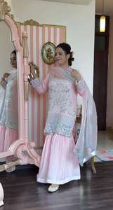 Fancy Readymade Wear Faux Georgette Heavy Sequence Broderie Work Top Et Sharara Palazzo Avec Fancy Lace Dupatta - Product Image 2