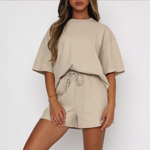 2025 décontracté en coton ample Logo personnalisé 2 pièces plaine t-shirt et ensemble court femmes vêtements - Product Image 4