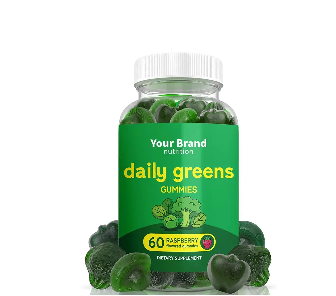 Vegan Super Green Multi-Vitamin Gummies Sweet and Soft Probiotic Gelatin Supports Weight Loss Nutrition in Bottle Packaging