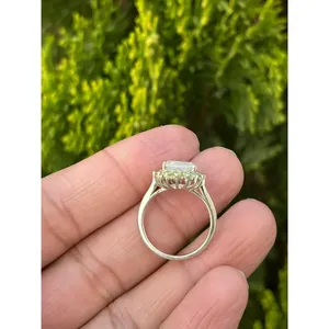 925 Platinum Oval Cut Natural Stone Gemstone <b>Ring</b> with Moonstone Peridot for Engagement Geometric Geometry Design IGI Certified - Product Image 6