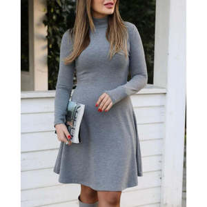 เดรสอะคริลิคคอเต่าแขนยาวทรงหลวมสำหรับผู้หญิง 28491 -สีเทา - Product Image 2