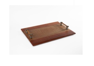 Bandeja de servir de madera de lujo con asas de metal dorado, bandeja decorativa otomana de madera oscura brillante para hotel, restaurante y hogar - Product Image 5