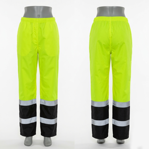 Men's and Women Safety <b>Work</b> <b>Pant</b> 180 GSM Premium Polyester Fabric Neon Yellow <b>Black</b> Contrast Panel Reflective Tape Custom Logo - Product Image 1