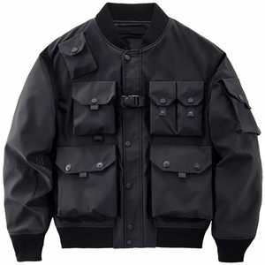 ... Chaqueta bomber para hombre, tela transpirable ligera, cierre de cremallera completo con puños acanalados, perfecta para uso diario informal - Product Image 2