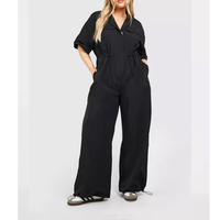 Combinaison décontractée d'été unie pour femme, coupe ajustée, en tissu Oxford, Spandex/Polyester, anti-boulochage, avec dentelle intégrale