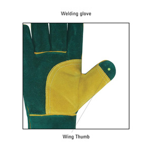 Doublure en coton doux Logo personnalisé Gants de soudage MIG en cuir de vache vert résistant à la chaleur résistant au feu - Product Image 3