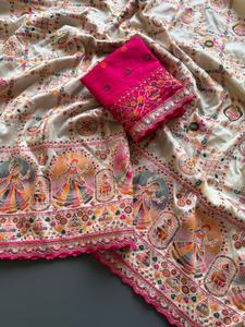 Sari de Seda Pashmina Rajwadi Patola Suave para Mujer Adulta, Tejido Jacquard, con Hilo de Cachemira, Pallu Tejido, Borde de Zari Pesado - Product Image 4