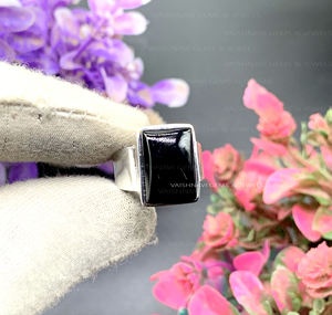 แหวน925สเตอร์ลิงทรงสี่เหลี่ยมสไตล์โบฮีเมียนทำด้วยมือขนาด10X14มม. พร้อมพลอยสีดำธรรมชาติดีไซน์คลาสสิกสำหรับผู้หญิง - Product Image 1