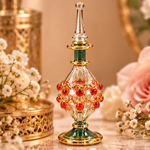 Botellas de Perfume de Vidrio de Lujo Hechas a Mano en Egipto – Botellas de Fragancia Decoradas con Joyas Doradas - Product Image 2