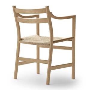 Chaise de salle à manger moderne avec structure en teck massif et assise en rotin tressé imperméable, écologique, pour appartement et usage extérieur - Product Image 3