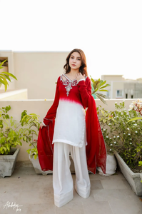 Kurta en tissu tie-dye uni orné à la main avec shalwar farshiwali et dupatta, vêtements indiens et pakistanais - Product Image 6