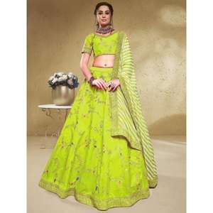 Pretty Neon Bordado Seda Recepción Wear Lehenga Choli-XS Tamaño - Product Image 6