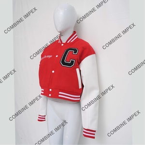 Fabricante OEM Chenille bordado Streetwear Varsity chaqueta de béisbol logotipo personalizado recortado Bomber Varsity chaqueta - Product Image 5
