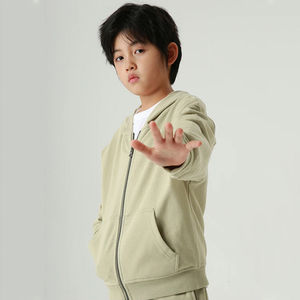 OEM High Quality Kids Winter <b>Zipper</b> Pullover Hoodie Pocket Casual Solid Color 100% Cotton Knitted Fabric Plain Dyed Customized - Product Image 6