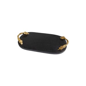 Aspecto atractivo Forma irregular Color negro Mármol Hecho Único Diseñador de lujo Bandeja para servir con asas de metal dorado de la India - Product Image 3