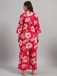 ชุดคุर्ติผ้าฝ้ายพรีเมียมลายดอกไม้พร้อมกางเกงปาลาซโซสำหรับผู้หญิง |   ฤดูร้อน |   ปกเสื้อจีน |   ปุ่ม |   การออกแบบแบบมีรอยแยก |   ผ้าที่ระบายอากาศได้ดี | - Product Image 6