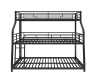 Lit superposé triple moderne en métal, robuste, avec échelle et barrières de sécurité, noir, pour appartement et chambre à coucher, sans sommier.