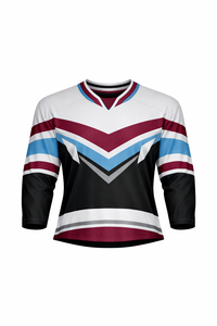 Jersey de Hockey sobre Hielo para Hombre, Cuello en V, Manga Tres Cuartos, Rayado, Sublimado, Transpirable, de Poliéster - Product Image 1