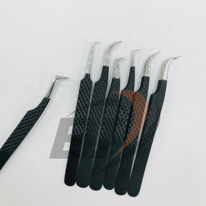 Professional High Quality Black Matte Japanese Stainless Steel Eyelash Extension Tweezers Custom Logo Pointed Tip 45 Degree - Product Image 6