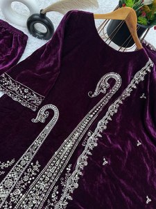 <b>Perfect</b> <b>Fit</b>& Design WALIMA Look Kashmiri Style Fully Stitched Viscose Modal Velvet Beautiful Designer Ethnic Salwar Suit Dress - Product Image 5