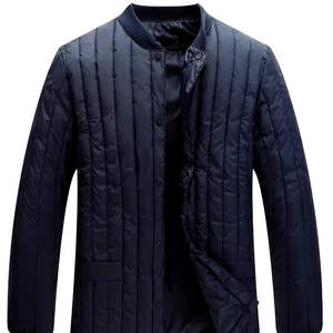 Chaqueta acolchada impermeable a prueba de viento para hombre con carcasa de nailon, relleno de poliéster/algodón, cuello redondo, cierre de cremallera, ajuste holgado de invierno - Product Image 1