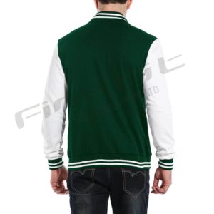 Blouson aviateur vert personnalisé de style universitaire baseball et universitaire pour hommes avec manches brodées et col montant avec logo sur le devant - Product Image 3