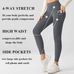 High Waist Tummy Control Breathable Exercise <b>Leggings</b> Fitness Buttery Soft Fabric Custom Logo <b>Leggings</b> <b>With</b> <b>Pockets</b> Size XL XXL - Product Image 3