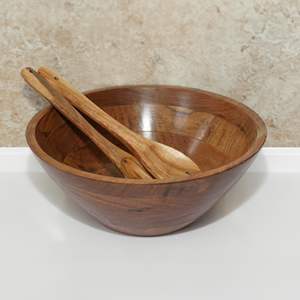 Bol en bois rond en bois de manguier pur de haute qualité avec cuillère Vaisselle Ware de serveur de nourriture de grande taille. - Product Image 2