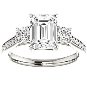 <b>Emerald</b> Cut Moissanite <b>Ring</b> 925 Sterling <b>Silver</b> White Gold Plated Luxury Engagement Anniversary Wedding Bridal Solitaire Promise - Product Image 1