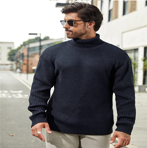 Top tendance nouvelle mode hommes chaud à manches longues pull à col roulé tricoté coton respirant pull automne chandails - Product Image 3