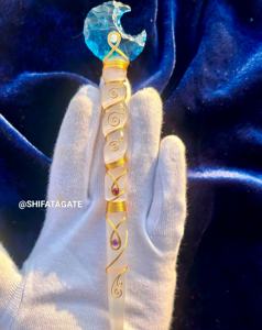 Hecho a mano selenita azul opalita Luna cristal varita pulido energía curación magia artesanía alambre envoltura mascota Feng Shui piedra artesanías - Product Image 5