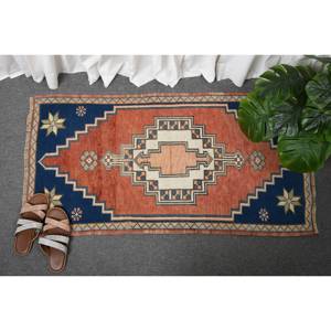 Alfombra de lana turca hecha a mano Vintage de 2x3,9 pies, clásica, área grande, rectangular, rojo, azul, Patchwork, patrón de pasillo abstracto, látex - Product Image 4