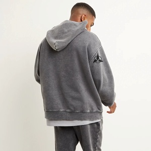 Más vendidos 80% Algodón 20% poliéster hombros caídos pulóver estilo cruzado sobre escote Vintage negro Sudadera con capucha de gran tamaño - Product Image 4