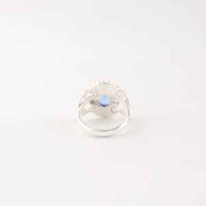 Bague de fiançailles pour femme en argent sterling 925 plaqué or 14 carats avec pierre précieuse tanzanite, coupe ovale, style Art Déco - Product Image 2