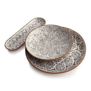 Juego de bandejas de platos hechos a mano de madera de Acacia, diseño moderno, esmalte impreso, servicio y frutero para cocina para acampar - Product Image 1