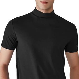 Men Half High <b>Collar</b> Slim Fit <b>T</b>-<b>shirt</b> Summer Casual Short Sleeve Solid Color Elastic Thin Pullover Tee <b>Shirt</b> Half Turtleneck Top - Product Image 3