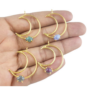 Pendentif Charme Lune Croissante Aquamarine Argent Sterling 925 Plaqué Or & Rhodium Pierre de Naissance Collier Délicat - Product Image 5