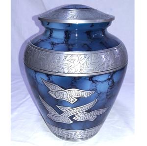 Silver <b>Bird</b> Design Engraved Blue Fire Aluminum Cremation Urns for Human Ashes Funeral Memorial Ashes Cremation Urns - Product Image 2