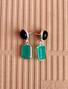 Tourmaline Paraiba en argent sterling 925 avec boucle d'oreille en argent Onyx noir Belle boucle d'oreille pour femme Belle boucle d'oreille à deux pierres. - Product Image 5
