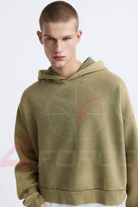 Men's Heavyweight Cotton French Terry Oversized Acid Wash Pullover Hoodie Streetwear with Embroidered Logo Thick Fleece Collar - Product Image 5