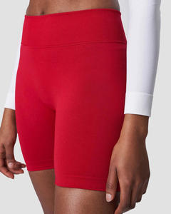 <b>Womens</b> Solid Red Seamless Biker Shorts | High Waist <b>Compression</b> Fitness Shorts - Product Image 3