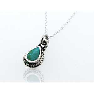 Collar de Turquesa Verde en Forma de Lágrima, Plata de Ley 925, 0.5 de Longitud - Product Image 1